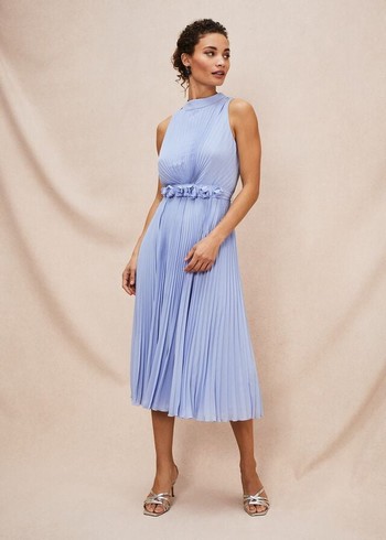 Phase Eight Simara Pleated Dress Blue Australia | YB7093851